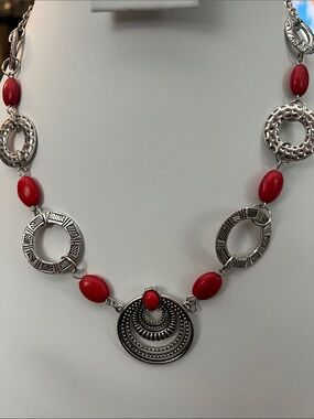Paparazzi Silver-Tone Red Bead Statement Necklace